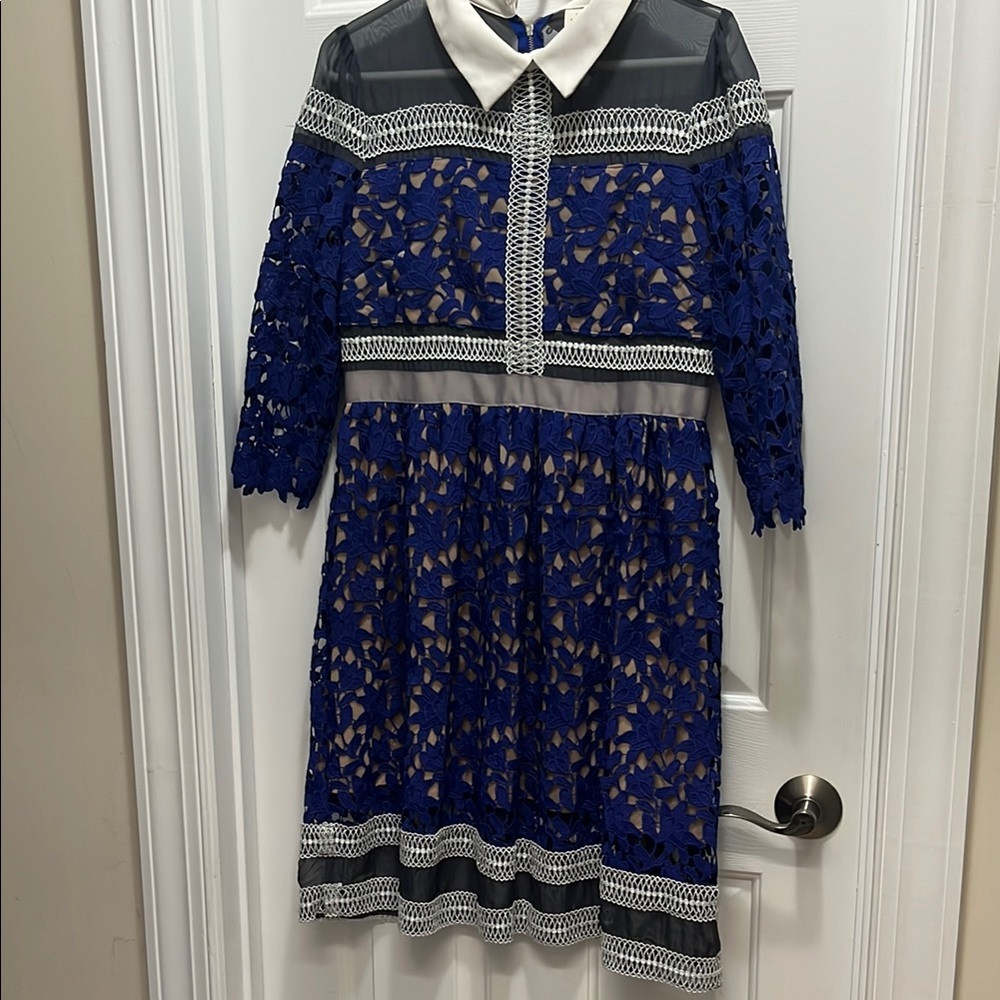 Elegant Blue Lace Dress with Sheer Details